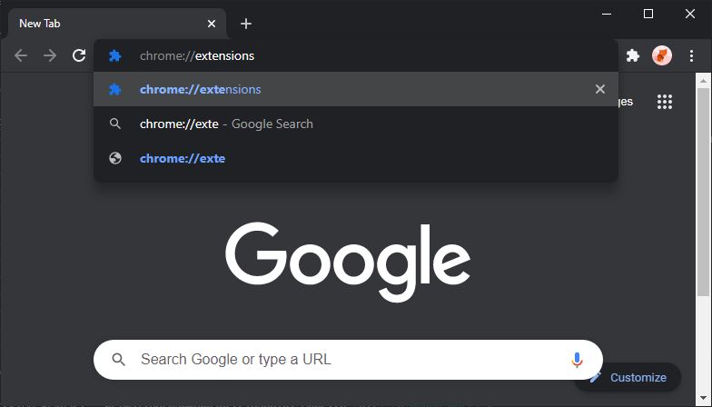 “chrome://extensions” was typed into Chrome’s address bar.